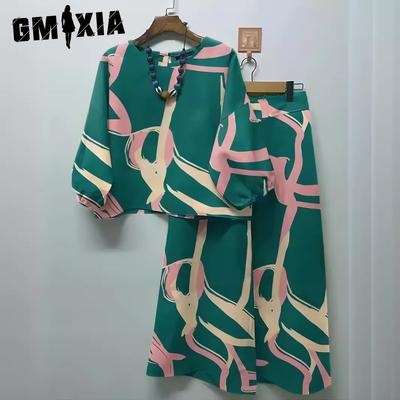 Summer Women's Casual Outfit Set: Bohemian Top, Wide-leg Pants, 2-piece Set