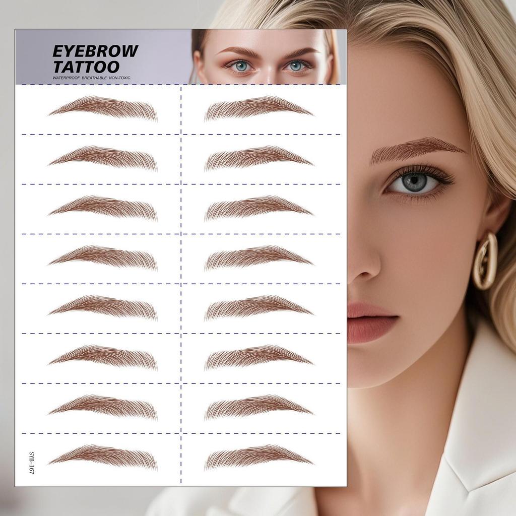 In Stock: 6D Waterproof Eyebrow Tattoo Stickers - Black/Brown Microblading Simulation