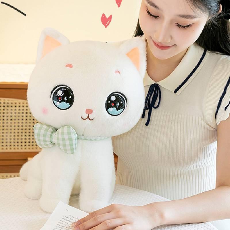 Plush Bowknot Cat Toy Cartoon Stuffed Animal Doll Room Decoration Kids Gift