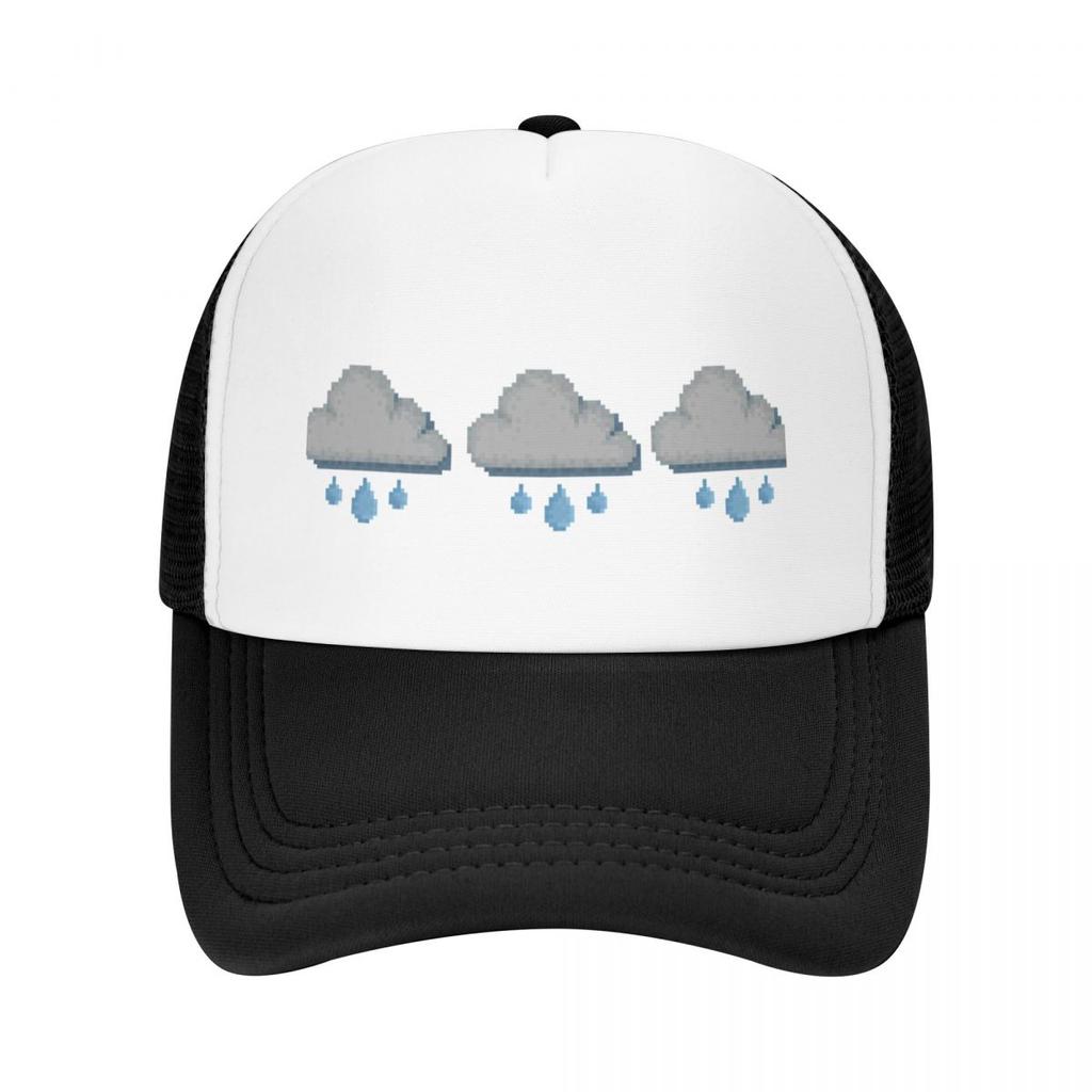 Retro Pixel Grumpy Rain Cloud Weather Icon Design Baseball Cap Foam Party Hats Military Cap Man Mens Cap Women'S