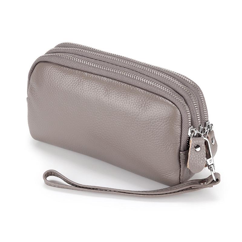 Extra Große Damen-Clutch aus Rindsleder: Dreilagige Reißverschluss-Handgelenktasche & Handy-Geldbörse aus echtem Leder.