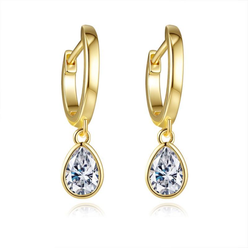 Womens Teardrop Stud Earrings With 0.5ct Moissanite Sterling Post 14K Gold Plated Minimalist Geometric Design 925 Sterling Silver