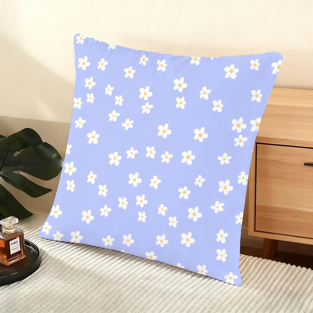 Daisy Pattern Cushion Cover Soft Short Plush Pillow Cover Smooth Cozy Texture Aesthetic Cushion Case Home Decor