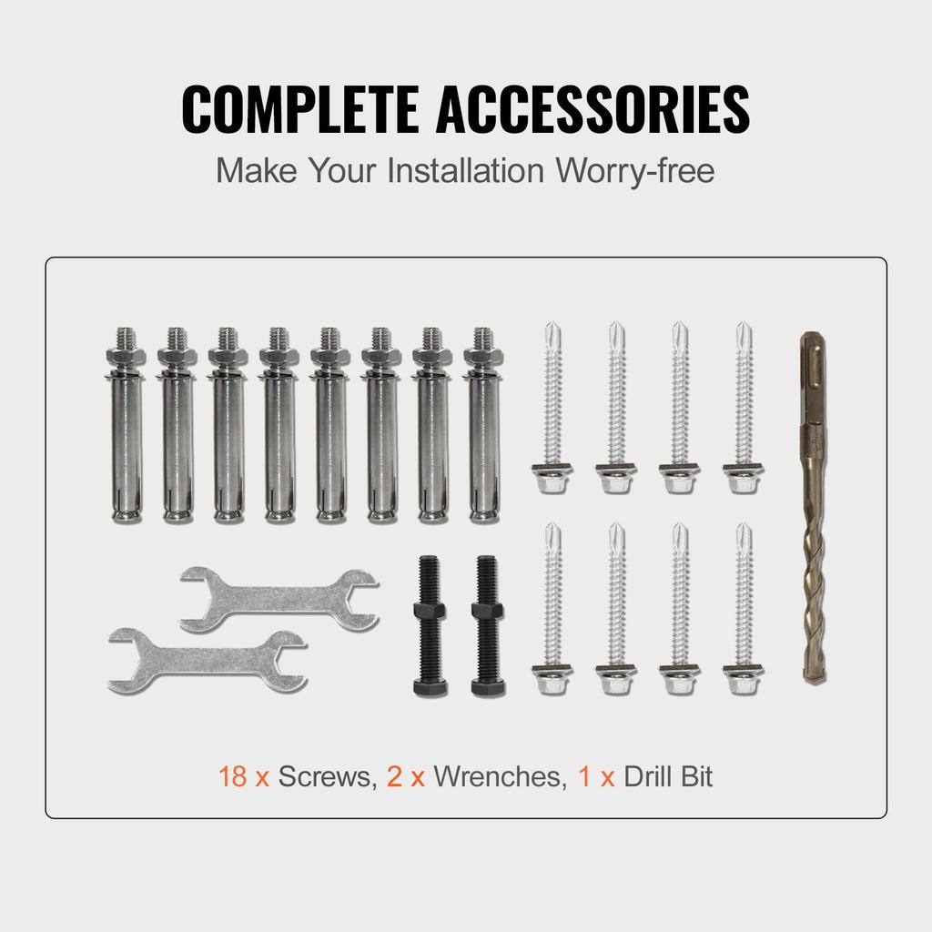 VEVOR Wrought Iron Handrail, Fit 2 or 3 Steps Outdoor Stair Railing, Adjustable Front Porch Hand Rail