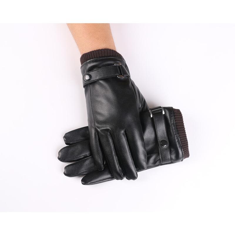 Autumn and Winter Warm Gloves PU Leather Men's Touch Screen Gloves Outdoor Riding Cold Proof Plus Velvet Thickened Mobile Phone Gloves