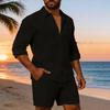 Men Long Sleeve Shirt Turndown Collar Button-Down Shirt Loose Fit Solid Color Shirt for Summer Beach Vacation Travel