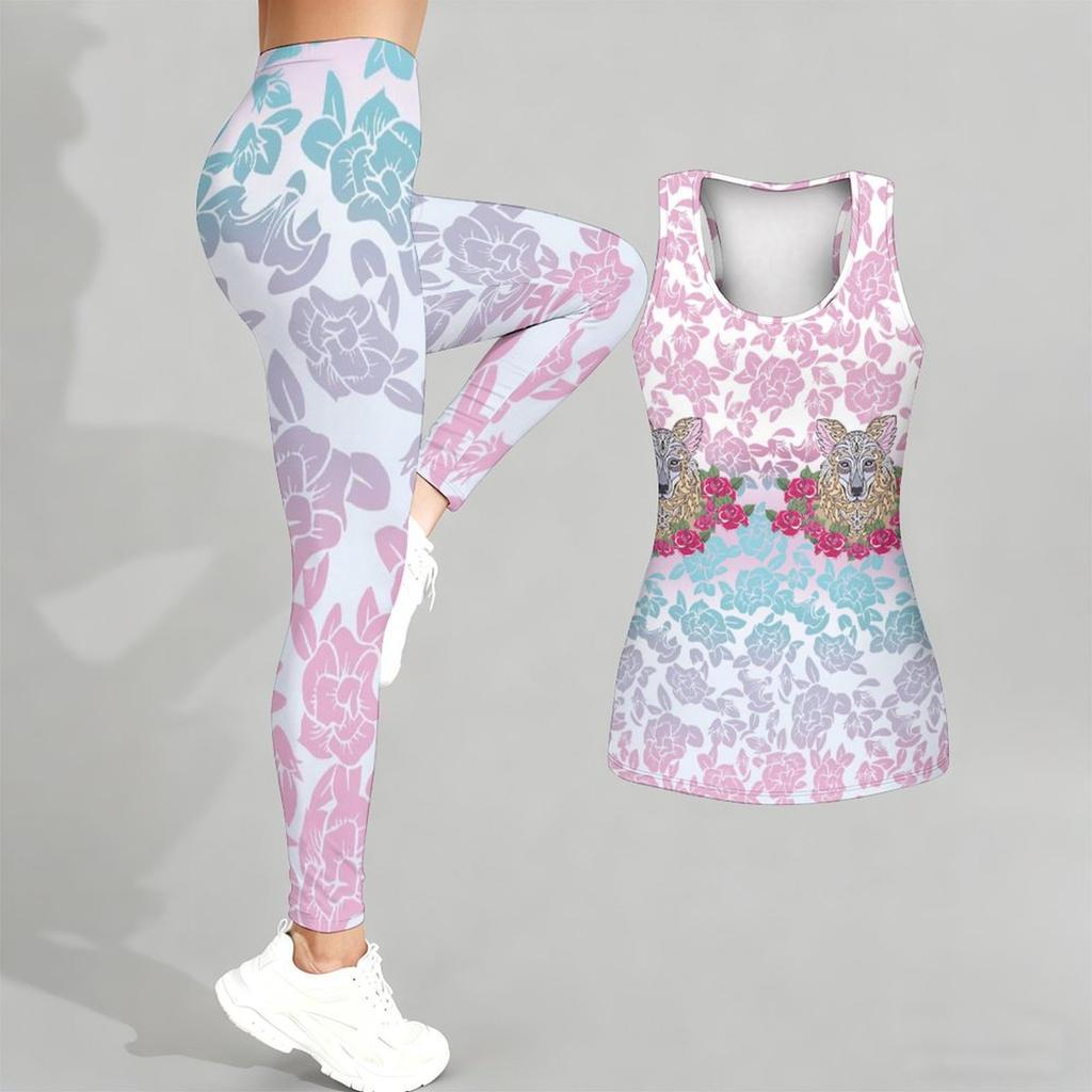 Animal Printed Yoga Outfit for Women Fashion Workout Leggings Fitness Sports Casual Yoga Set Sports Suit