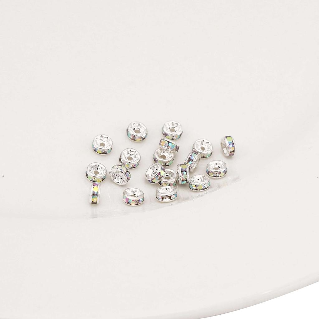 Crystal Rhinestone Metal Space Beads Loose Spacer Beads for Earring Bracelet NecklaceKeychain DIY Jewelry Findings Making Accessories