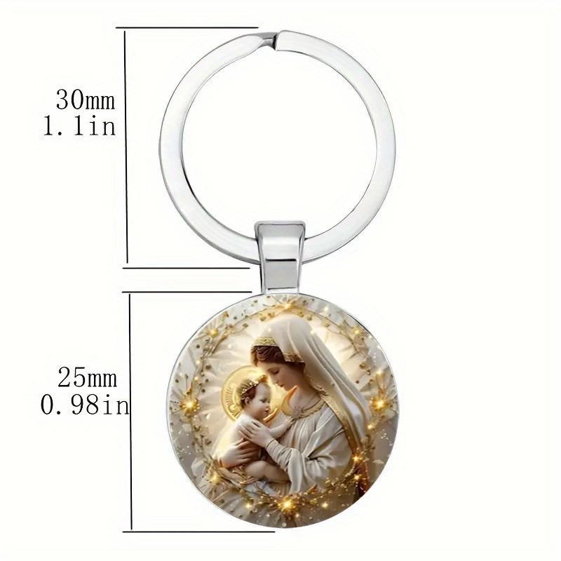 Blessed Virgin Mary Aluminum Round Keychain Gift For Religious Jewelry Collectors