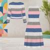 Women Plus Size Two Piece Dress Set Round Neck Long Sleeve Cropped Cardigan Sleeveless Printed White Dress