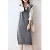 Women's 100% Wool V-Neck Sleeveless Knitted Vest Dress - Long Cardigan Style
