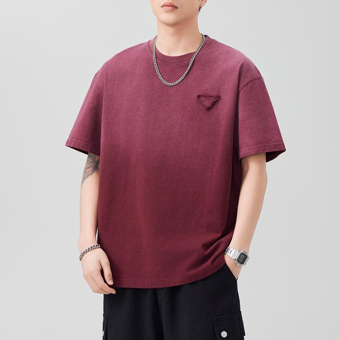 Summer Heavy 300g Gradient Wash Cotton Sleeve T-shirt Men's National Japanese Casual