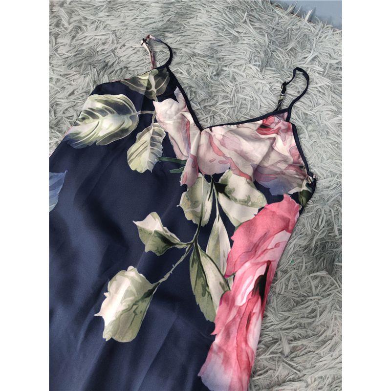 Foreign Trade Order Sling Smooth Satin Backless Elegant Lady Beautiful Rose Print Dress Holiday Style Hip Skirt