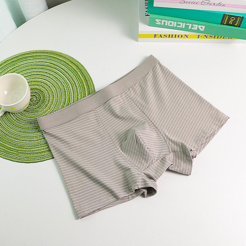 Men's Breathable Cotton & Modal Striped Boxer Briefs, Mid-Rise Fashion Style