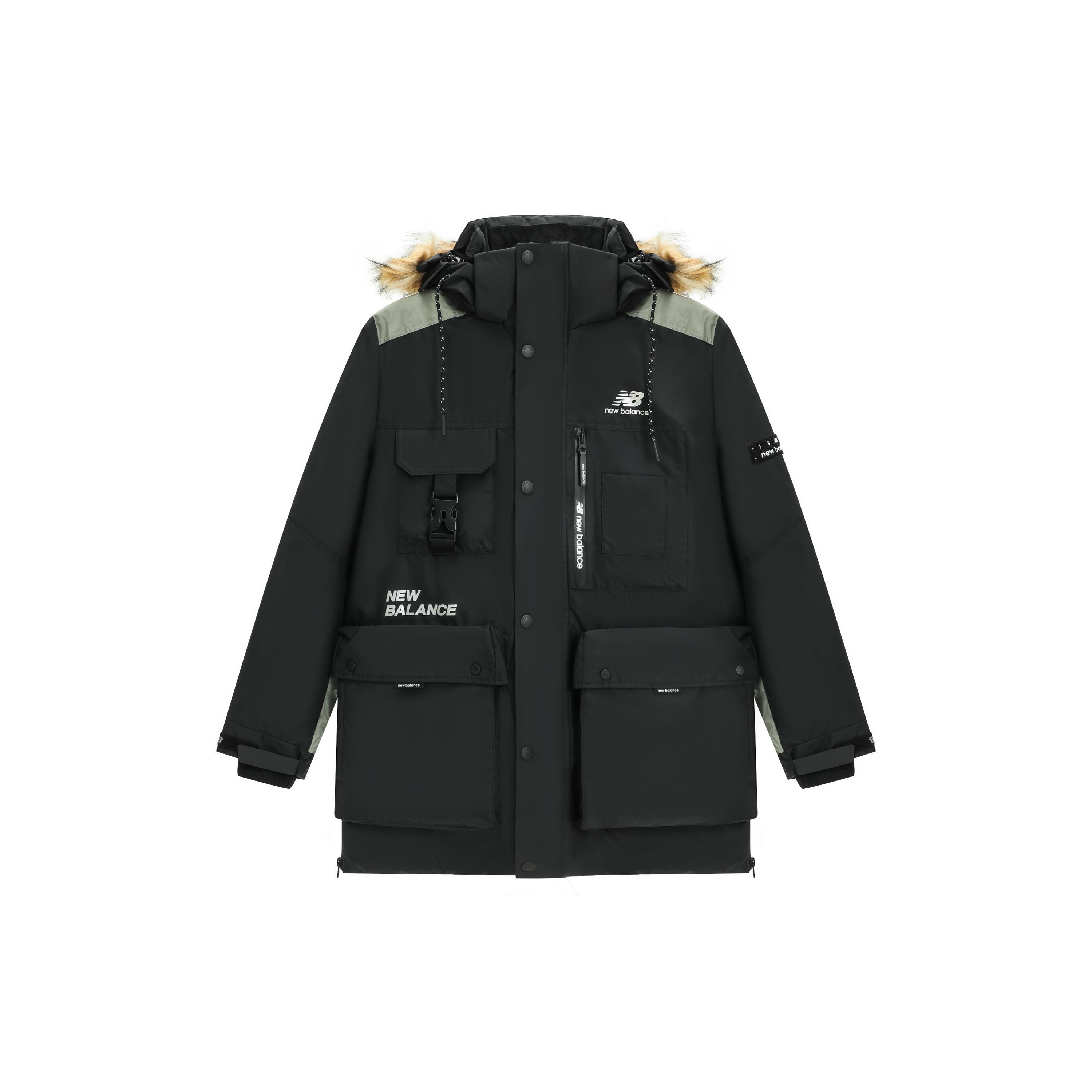 New Balance Logo Classic Down Jacket Asia Sizing Black Grey Unisex AMJ14300-BK M