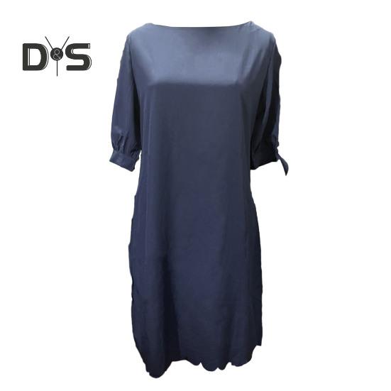 Damenkleid, aushöhlen, dreiviertelärmelig, Rundhalsausschnitt, einfarbig, weich, atmungsaktiv, locker, knielang, Perlendekor, Damen-Midikleid für den Pendelverkehr