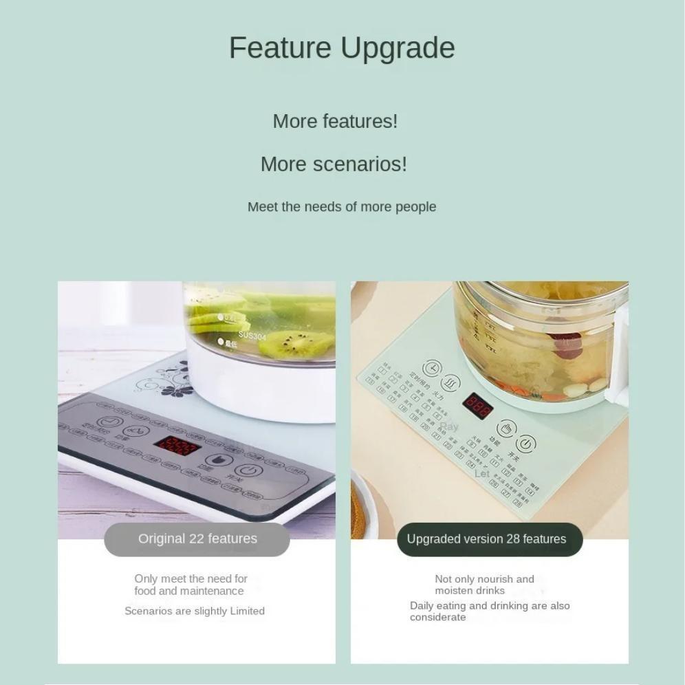 1.8L Large Capital Thermos Electric Health Teapot 800W Household Multi-function Kettle Small Portable Thick Glass Kettle
