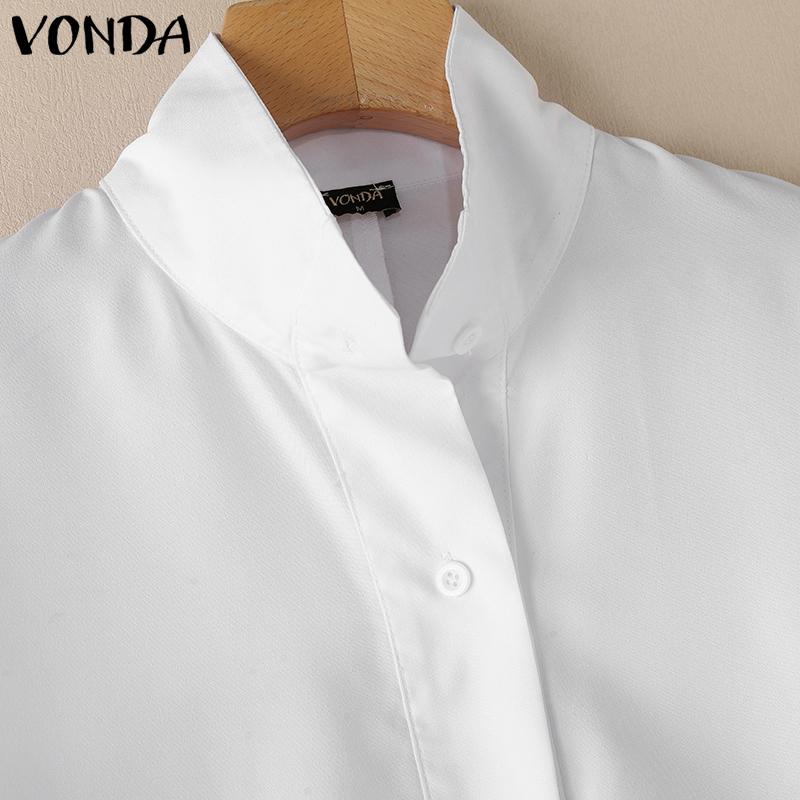VONDA Женская модная однотонная рубашка со средним рукавом и пуговицами 5XL розовый — фото 7