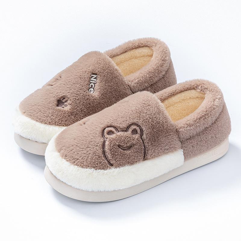 Bao root stepping on shit feeling home cotton slippers autumn and winter warm thick bottom velvet couple bedroom wool slippers