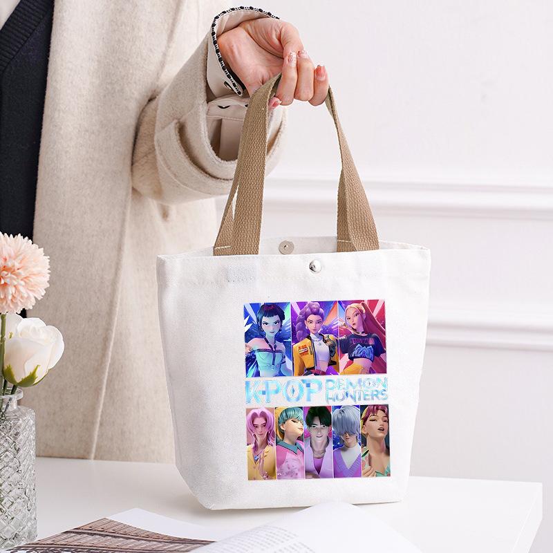 Kpop Portable Canvas Bag Plus Snap Button Solid Color Korean Version Canvas Bag Going Out Portable Tote Bag