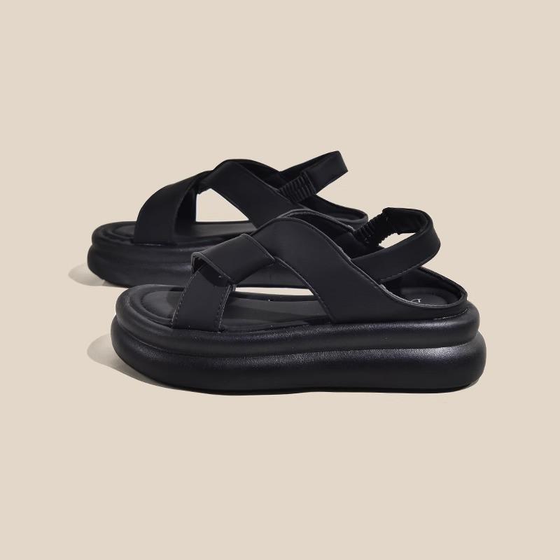 

French beautiful sandals women s summer wear 2025 new high-end skirt versatile thick-soled Roman cool slippers 35 чёрный