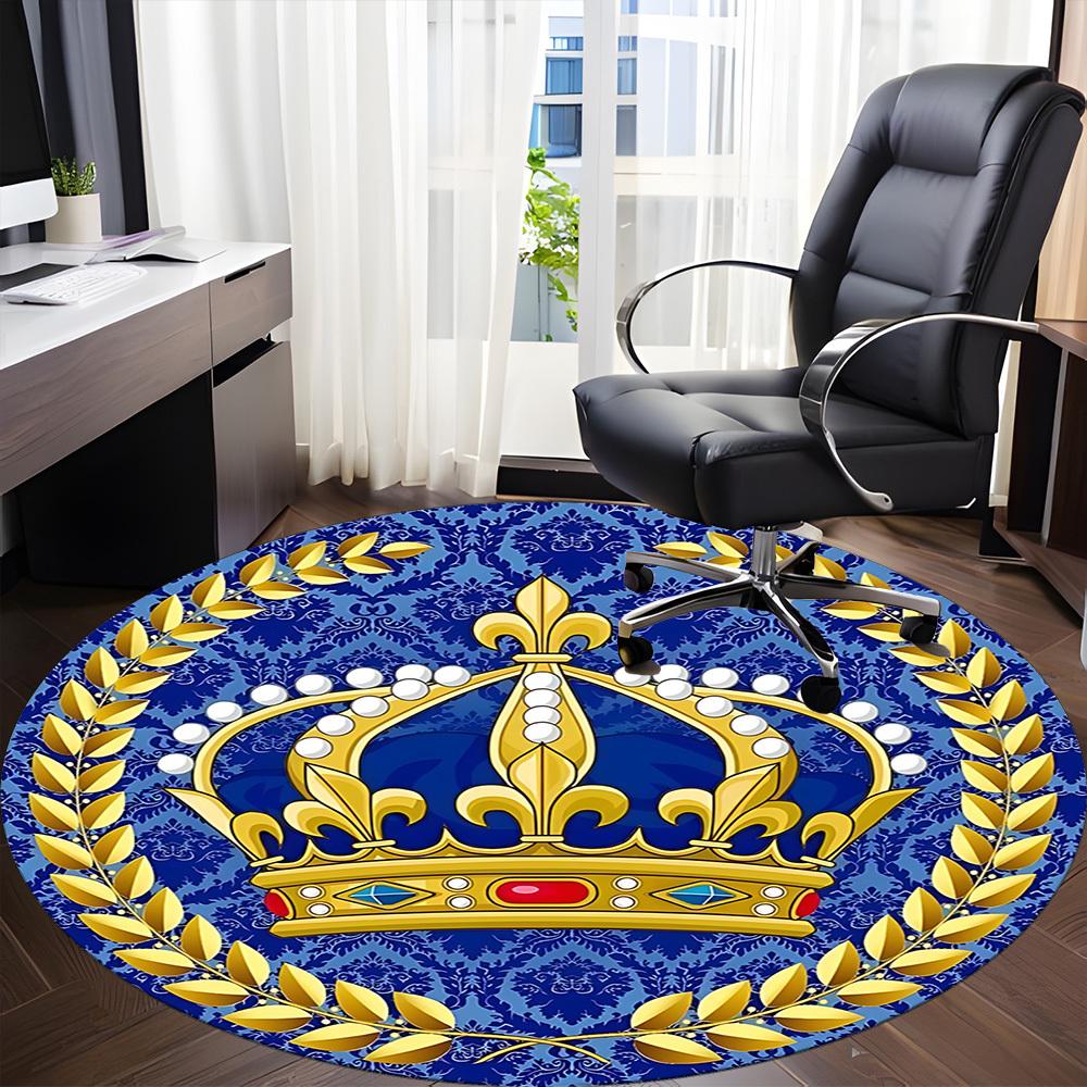 1pc Crown PrintChair Carpet for Office, Indoor Non-Slip Washable Polyester Fiber Carpet, Mat For Office, Machine Washable