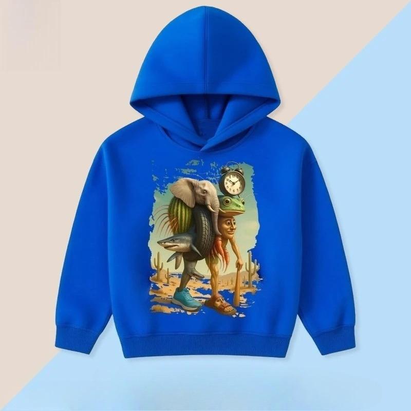 

Fall Winter Kids Cartoon Children Hoodie Fun Classic Mountains Seas Tung Tung Tung Sahur Print Warm Hooded Sweatshirts 130