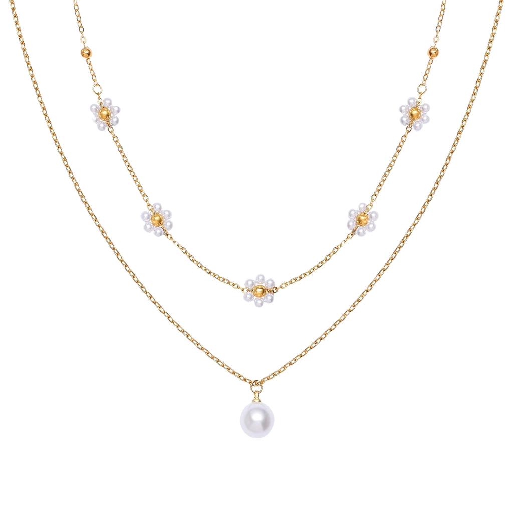Adjustable Blossoms Necklace With Imitation Pearls Detail Sturdy Copper Chain For Casual Or Formal