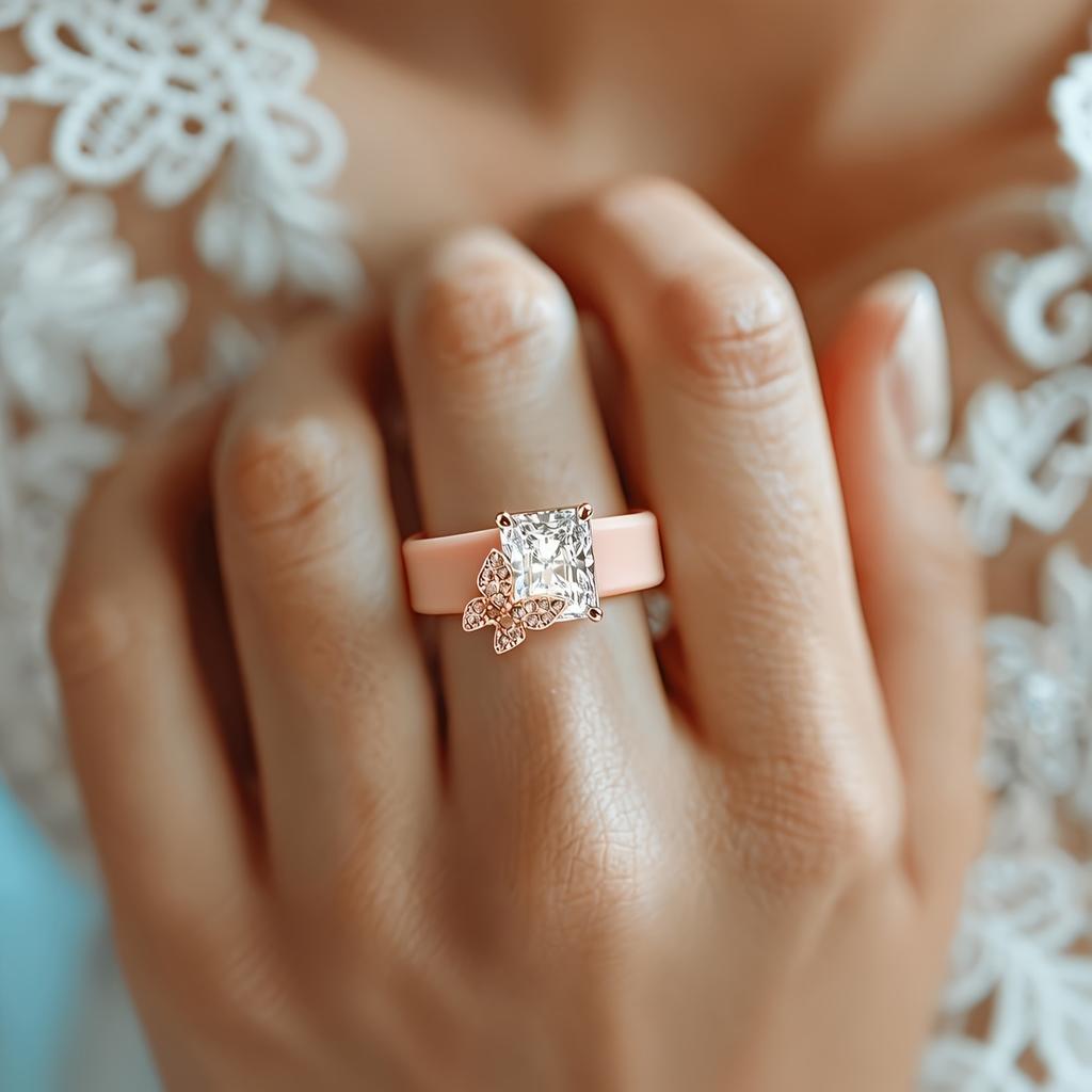 Women's Khaki Silicone Butterfly Ring with Cut CZ Hypoallergenic Comfortable Fashionable Stackable Ring for Daily Wear