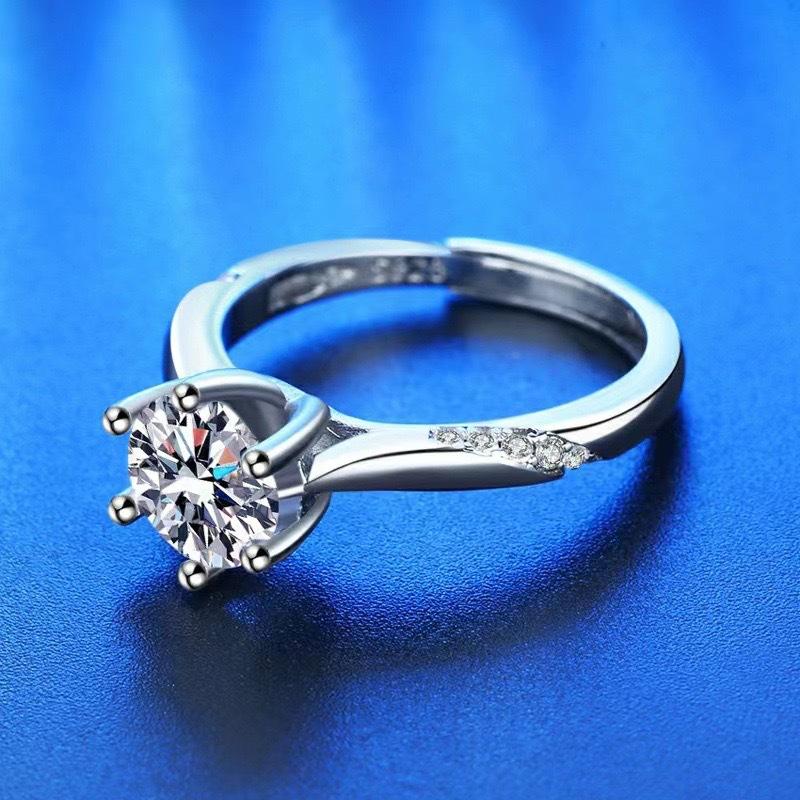 Imitation Moissanite Ring Women's 1-2 Carat Fashion Six-claw Ring Open Ring
