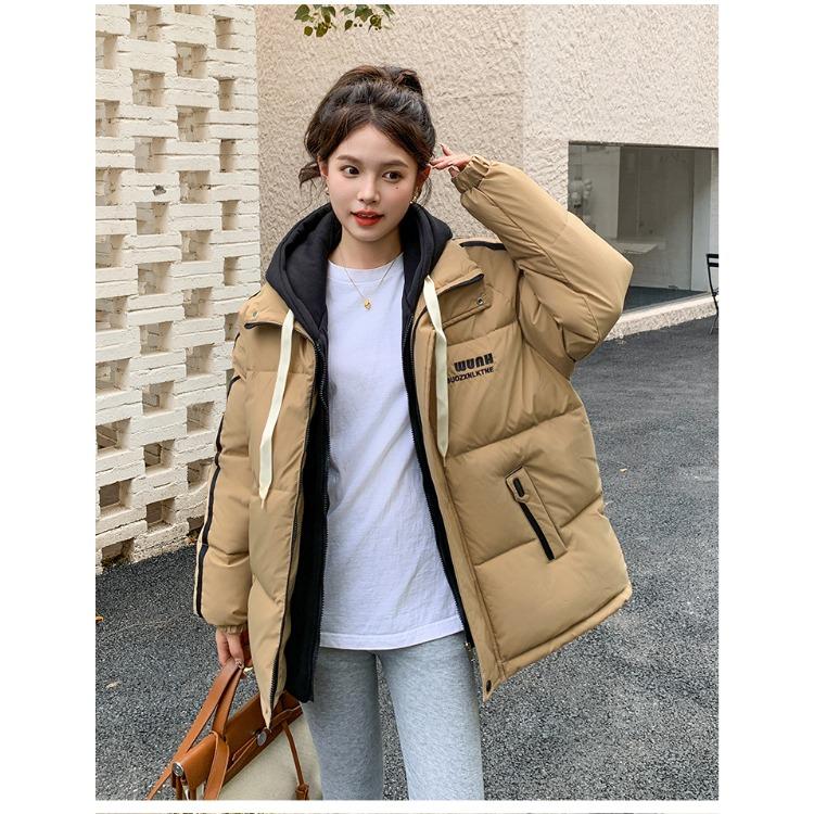 מעיל חורף מעובה לנשים עם צבעים מנוגדים, מעיל כותנה בסגנון קוריאני, גזרה קצרה, מעיל פוך דמוי שני חלקים