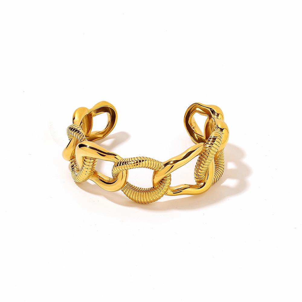 18k Gold Plated Titanium Steel Women's Woven Pattern Bracelet with Buckle