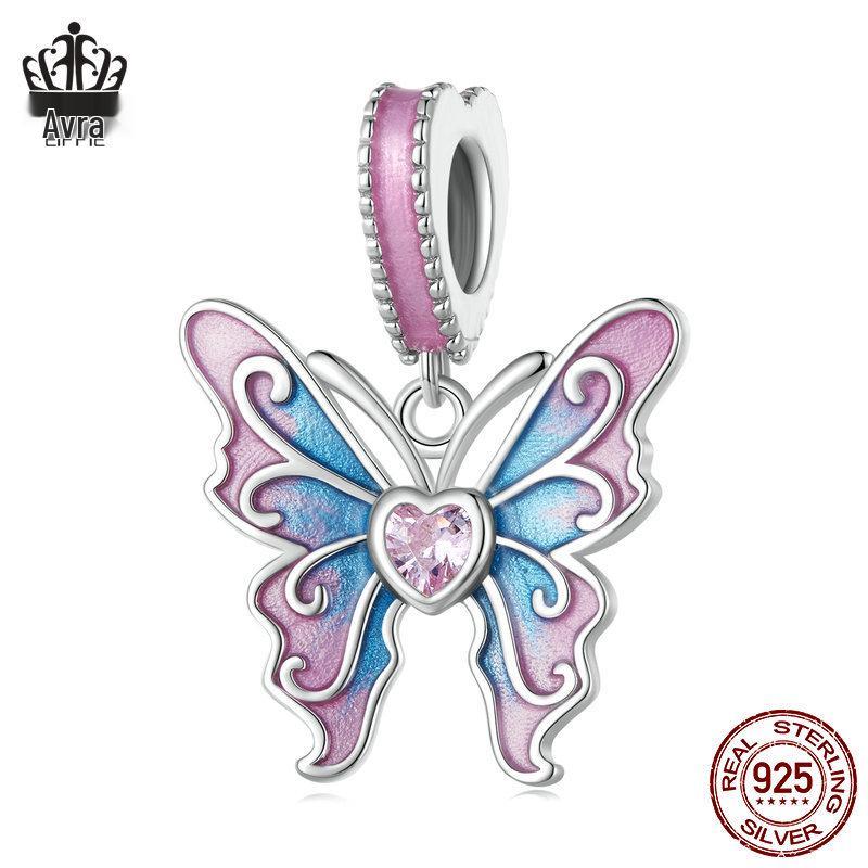 S925 Sterling Silver Exquisite Butterfly Tassel Beaded Pendant for DIY Jewelry