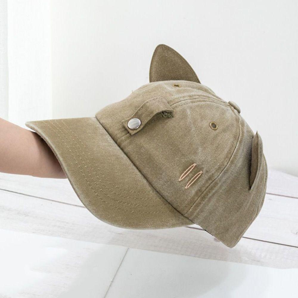 Cute Cat Ears Baseball Cap Breathable Duck Tongue Cap Fashion Sunshade Cap with Sunglasses  Travel