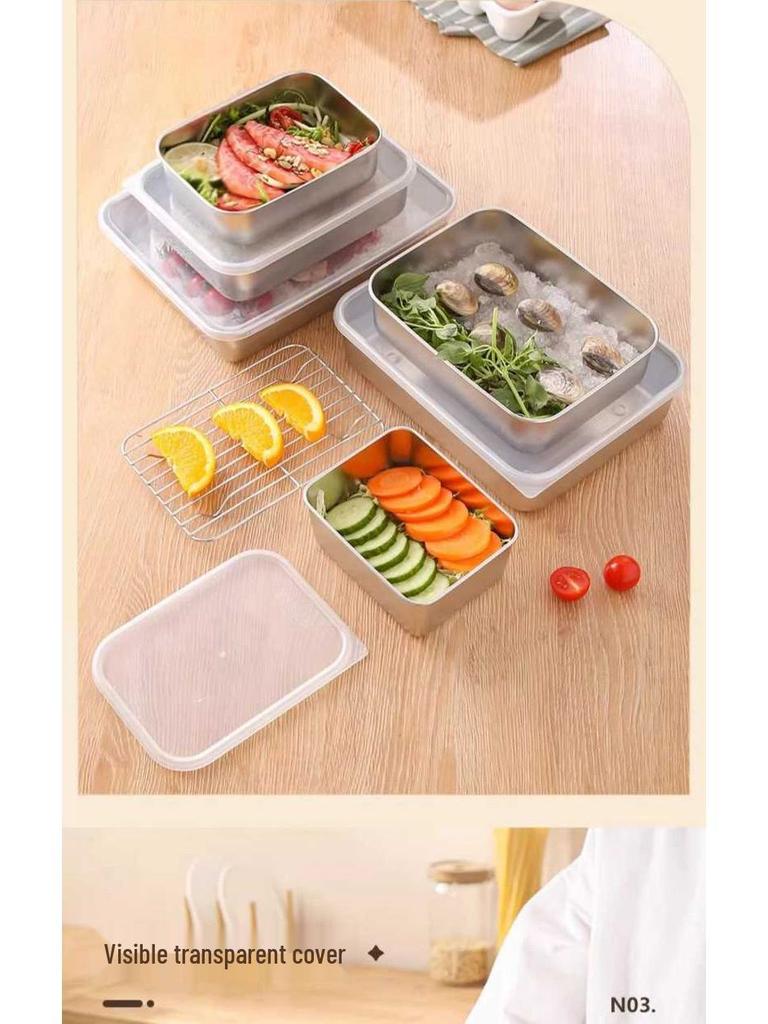Food Grade 304 Stainless Steel Square Prep Dish with Lid