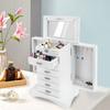 7 Layer Jewelry Organizer Box with Key Lock, White Retro Rectangular Jewelry Storage Case, Free-Standing Multi-Tier Jewelry Box