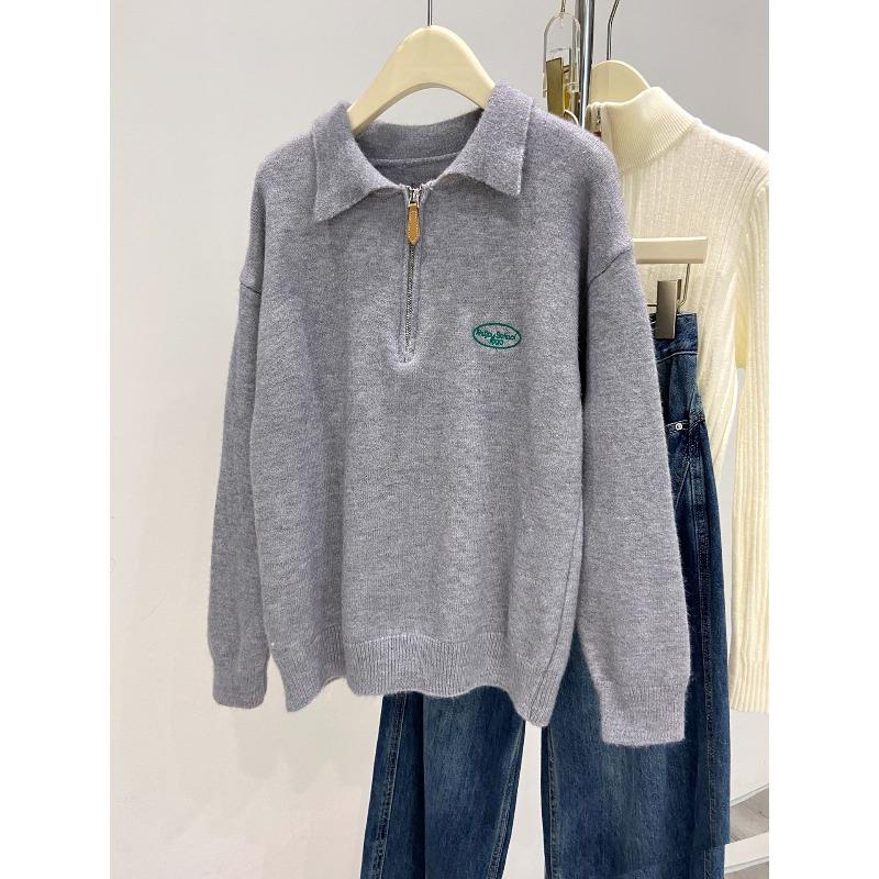 Slack Olo Lapel Knitted Sweater Women's Autumn and Winter New Thickened Sweater Base Long Sleeve Minimalist Style Inner Top