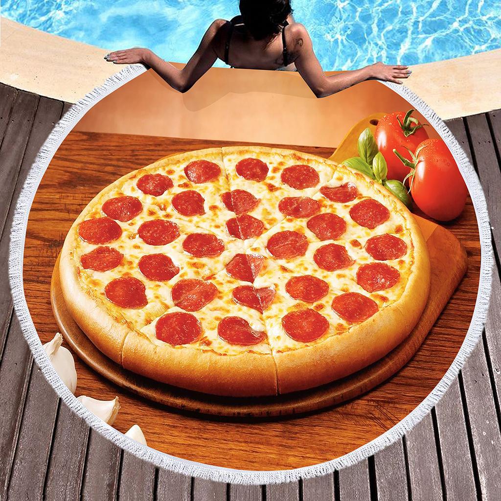 Round Beach Towel Delicious Pizza Pattern Round Beach Blanket Large Lightweight Beach Towel Quick Dry Absorbent Soft Pool Towel