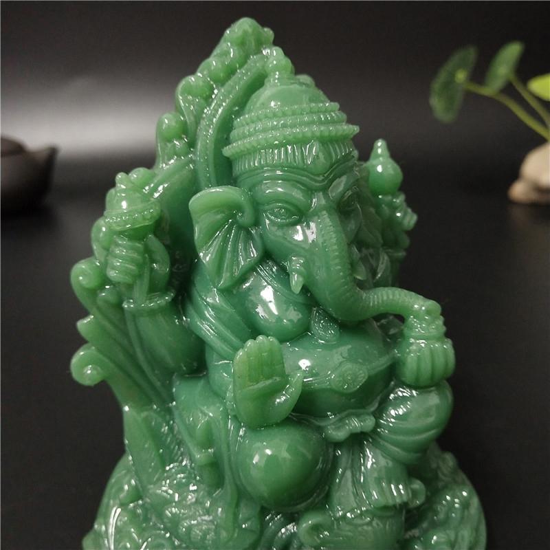 Ganesha Buddha Statue Elephant Hindu God Sculptures Figurines Resin Craft Man-made Jade Stone Ornaments Home Garden Decoration