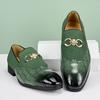 Men's Formal Leather Shoes British Style Oxford Loafers Pointed Toe Breathable Non-Slip Business Dress Wedding Office Green Shoe