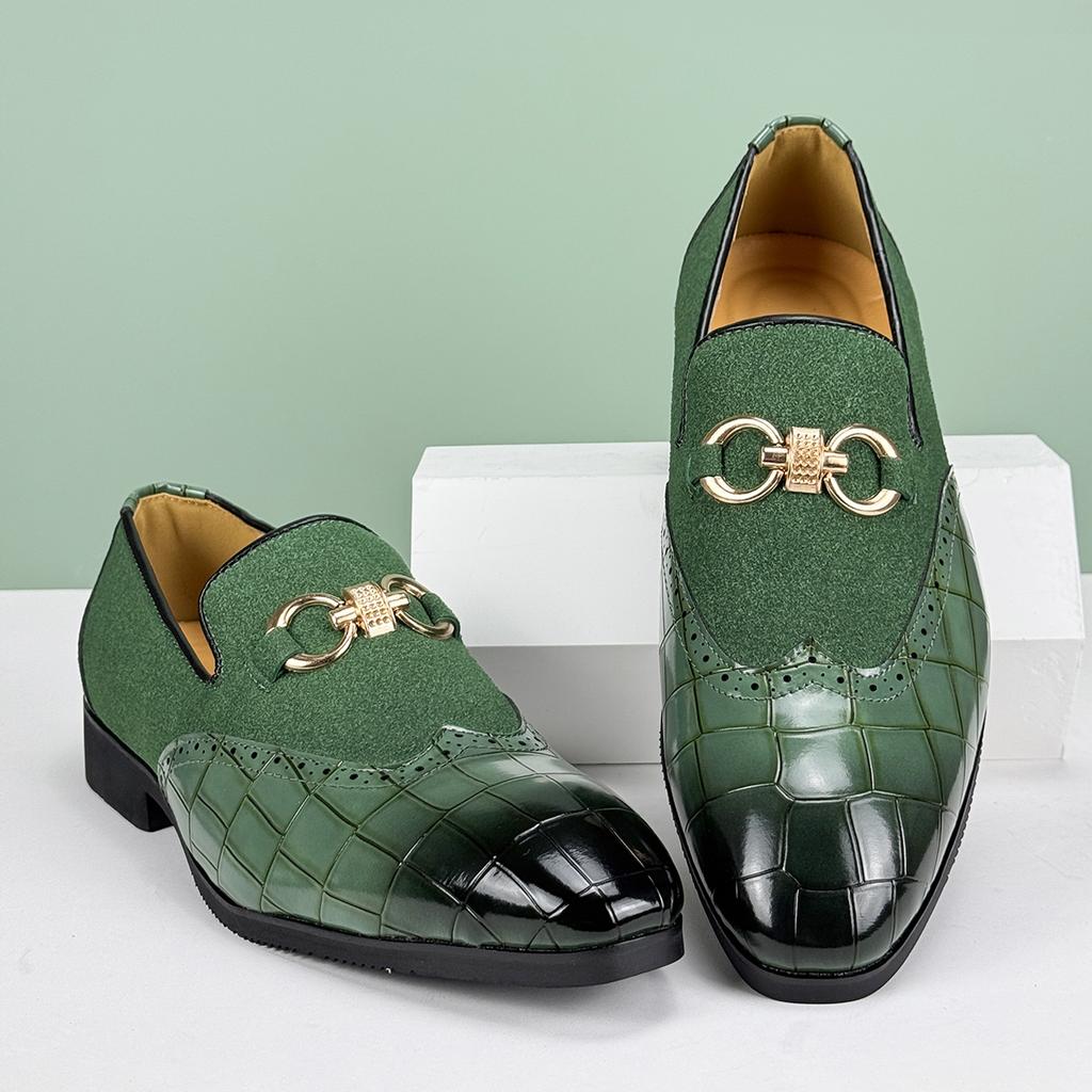 Men's Formal Leather Shoes British Style Oxford Loafers Pointed Toe Breathable Non-Slip Business Dress Wedding Office Green Shoe