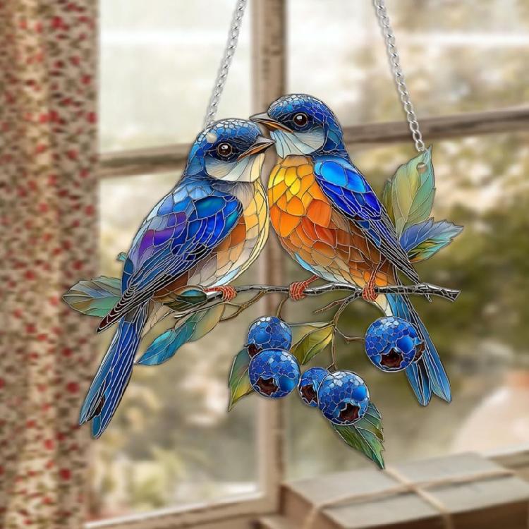 Stained Acrylic Wall Art 2D Colorful Bird Design Window Hanging Ornament Home Office Store Decoration Compacts Size