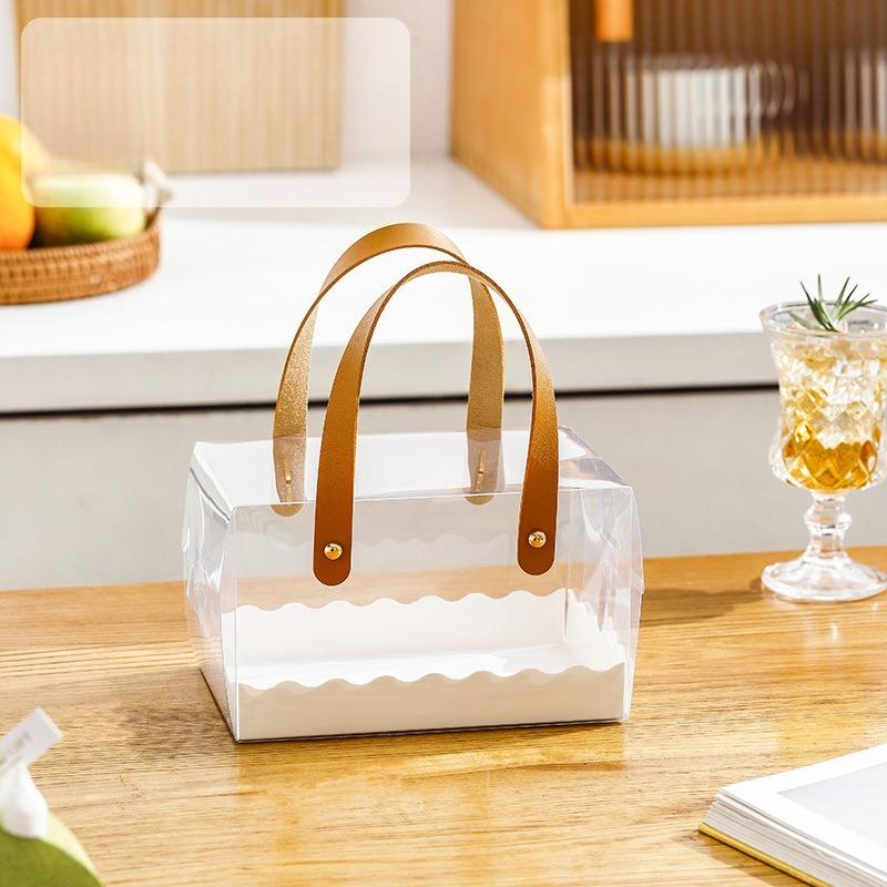 Portable Cake Roll Transparent Box Western Style Dessert Packaging Boxes Rectangular Pastry Case 10pcs Handheld Swiss Roll Cases Double-sided Laminat