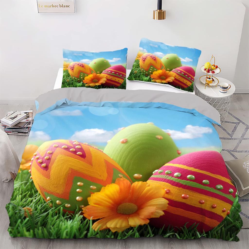 Kaninchen Bettbezug Set Frohe Ostern Bettdeckenbezug für Kinder Mädchen Bauernhaus Tier Bettwäsche Set Niedlich Kawaii Tiere Steppdeckenbezug