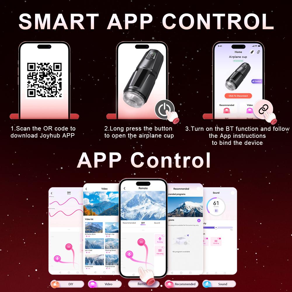 APP-Steuerung 7 Schub- und 7 Rotations-Zungenleck- und Vibrationsmodi, Freihand-Masturbator für Männer, Flugzeugbecher für Erwachsenenspielzeug