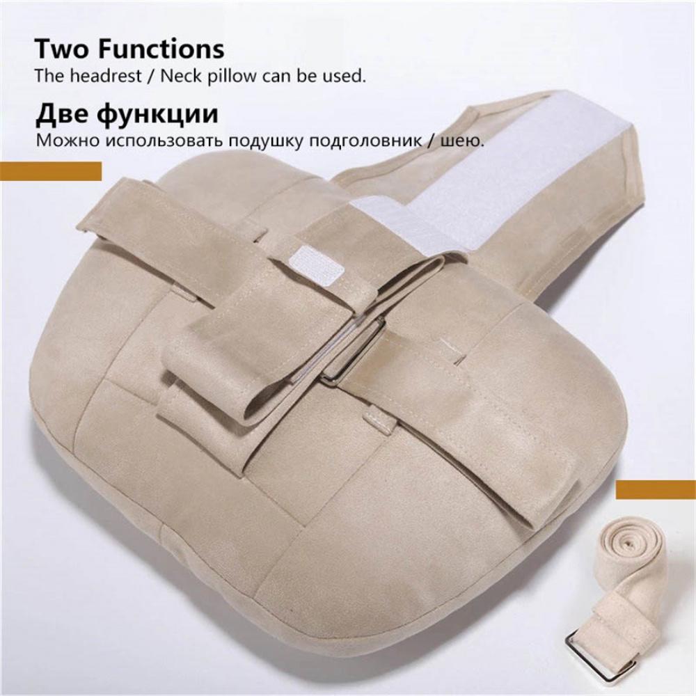 2 Pcs Beige Suede Fabric Car Seat Cushion Support Headrest Neck Rest Pillows Set