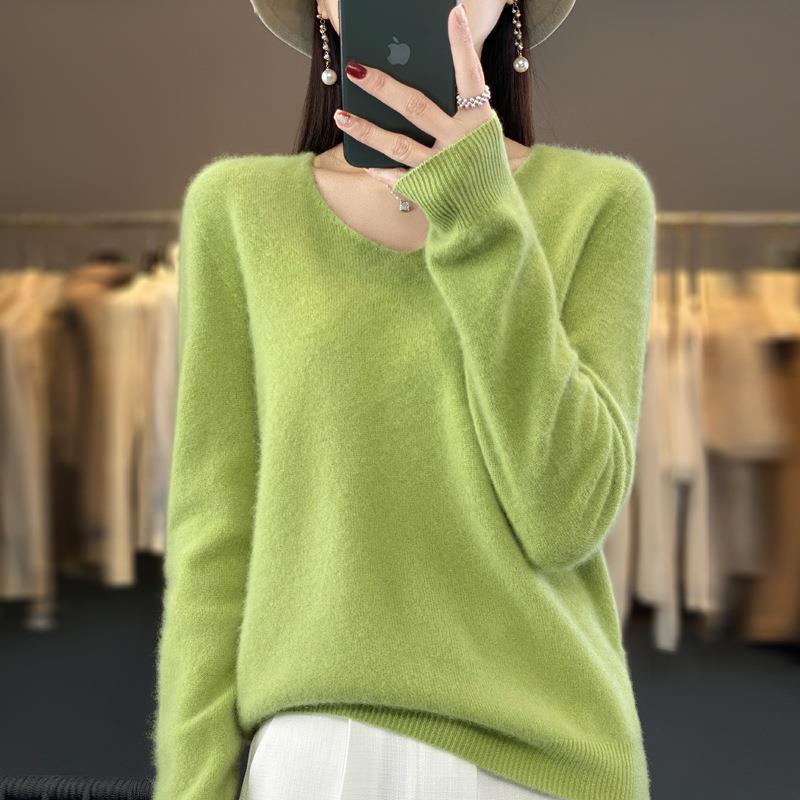 2024 A/W Women's V-Neck Loose Wool & Cashmere Sweater - Soft, Versatile Knit