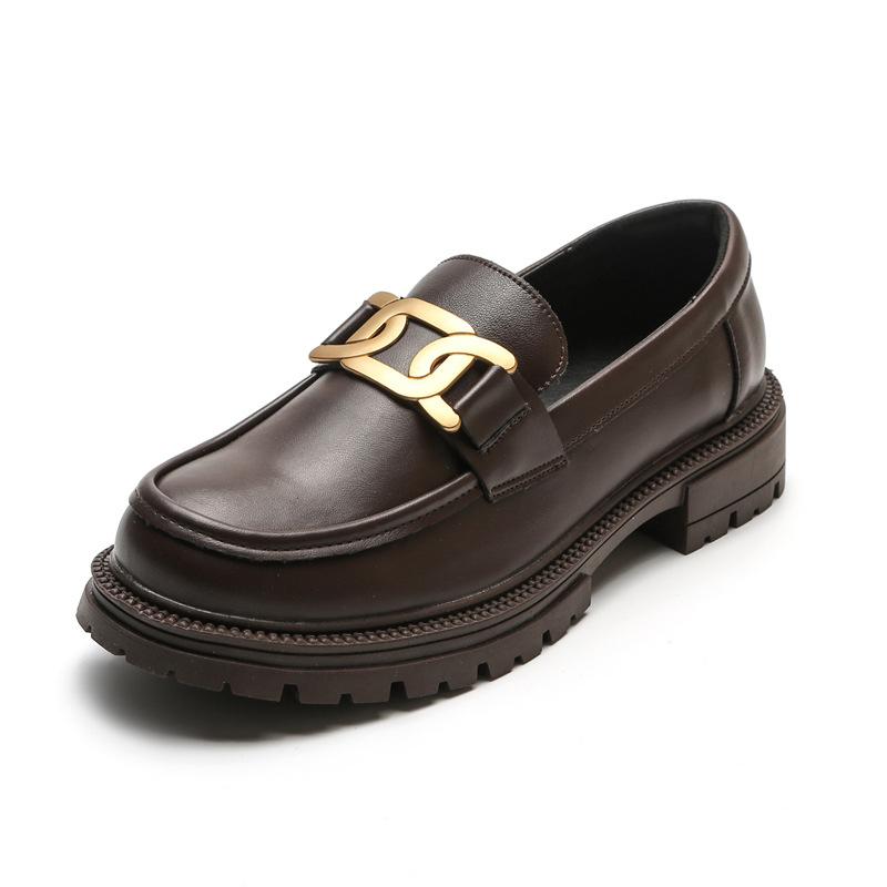 

Роскошные женские мокасины с металлической цепочкой, черные/коричневые, маленькие кожаные туфли, женские туфли на толстой подошве JK Flats Femme2024, кроссовки на платформе для женщин 4.5 коричневый