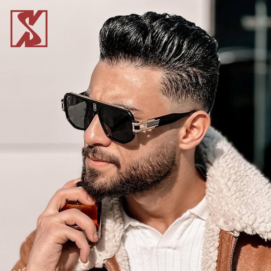 Square Sunglasses with Polarized Flat Top for Human Pilots Oversized Metal Frame Eyewear [SHEEN KELLY]