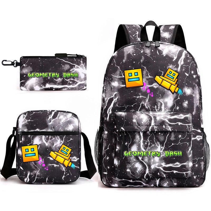 Geometry Sprint Game Backpack Geometry Dash Heat Transfer Backpack Elementary School Bag Leisure Bag